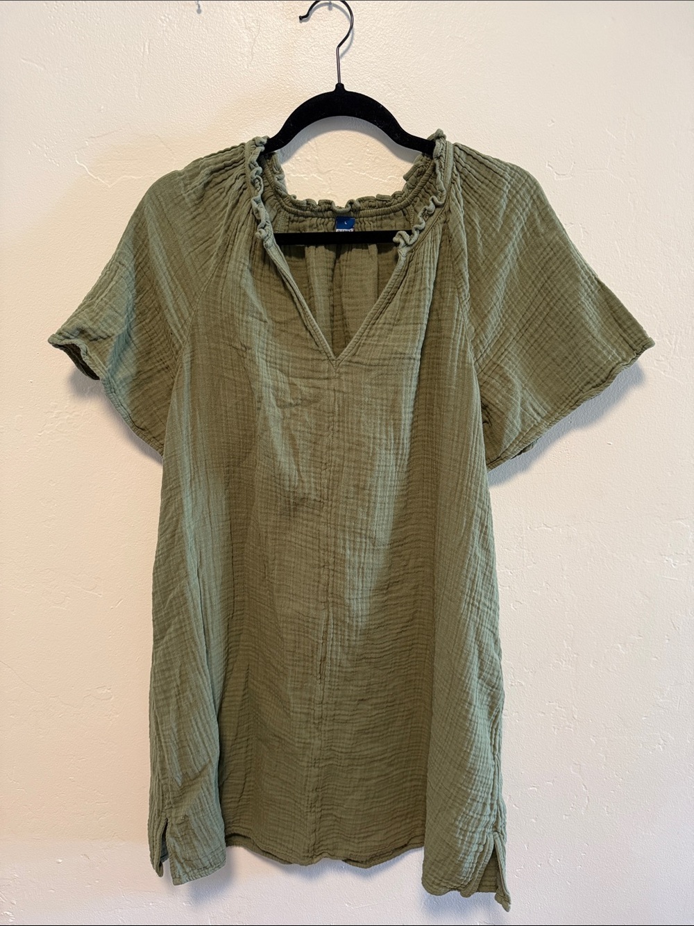 Old Navy Olive Gauze V-Neck Short Sleeve Dress